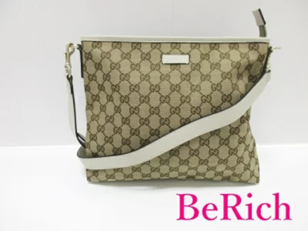 Gucci Shoulder Bag GG Beige Brown Canvas Leather Crossbody